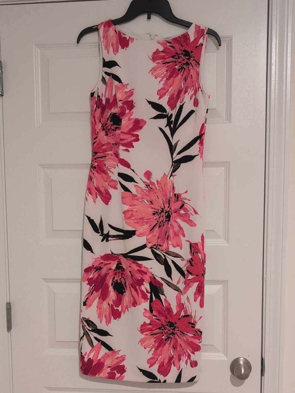 Maggy London White Midi Dress with Pink Floral Print